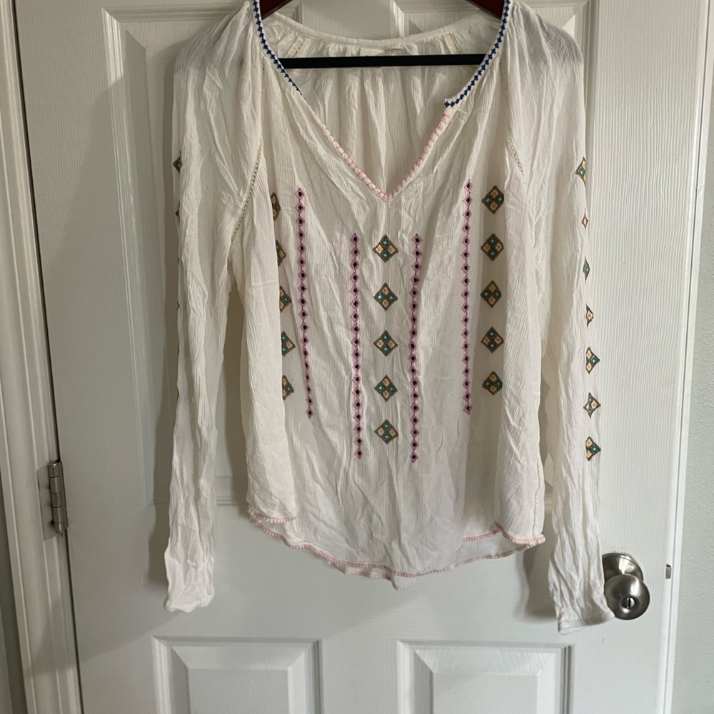 GAP White Blouse with Colorful Embroidery